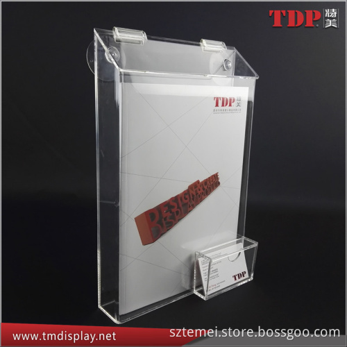 2016 new wall mounted durable A4 clear acrylic outdoor brochure holder with name card pocket